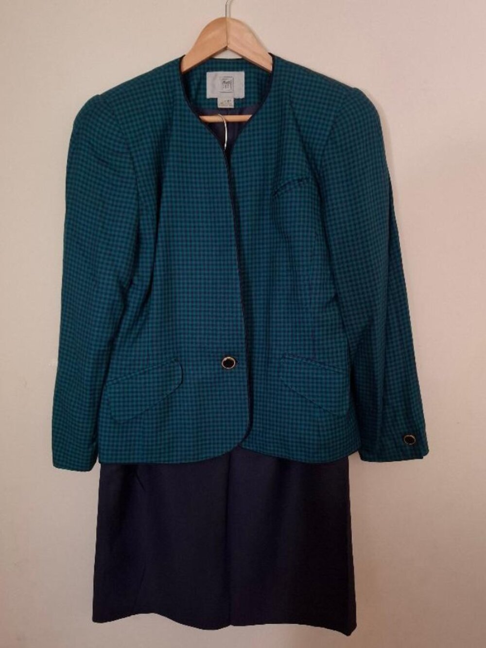 Vintage Amanda Smith Two Piece Navy & Green Womens Skirt & Jacket Suit